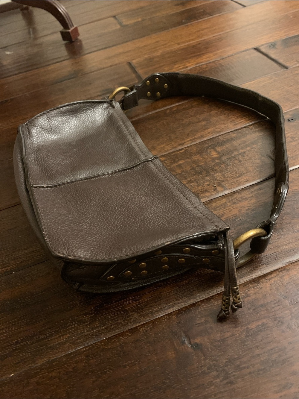 Via Spiga Vintage Leather Shoulder Bag - Dark Brown with brass hardware EUC